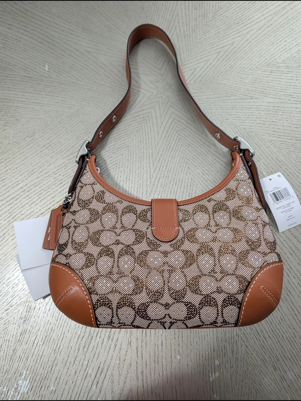 Coach Hamptons Hobo Bag In Crystal Signature Jacquard
